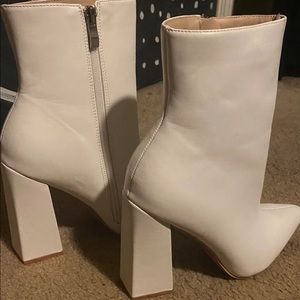 white heeled booties